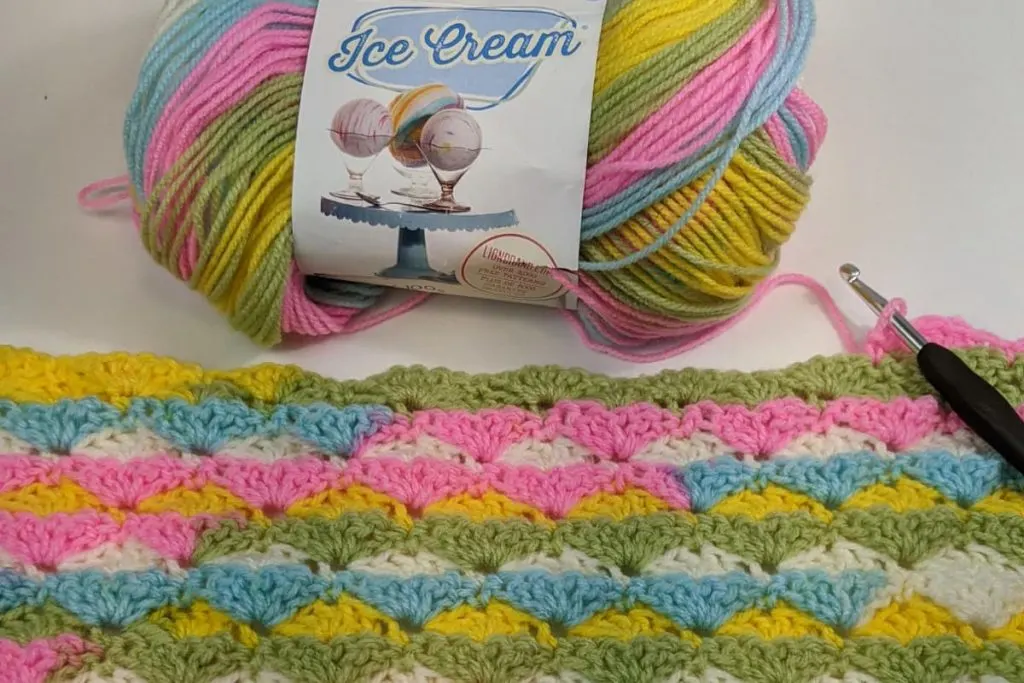 beautiful pastel colors of Ice Cream brand yarn with a crochet hook size I