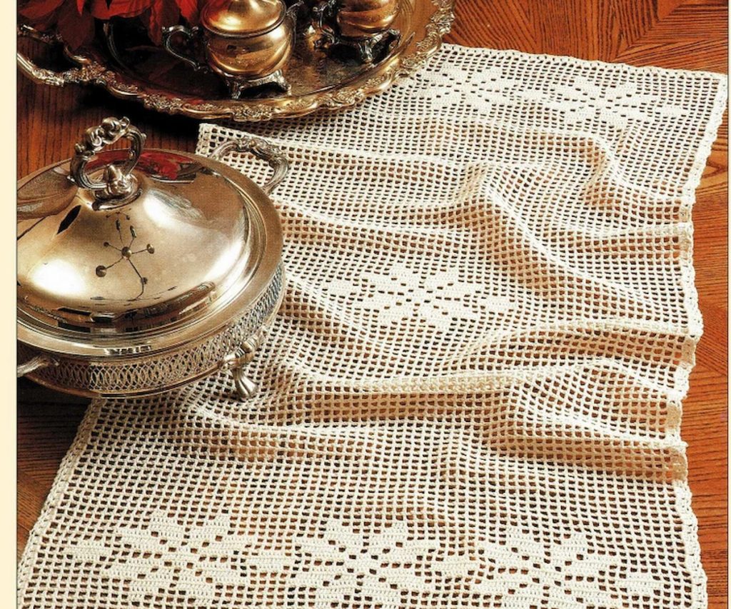 Beautiful Poinsettia Pattern Filet Crochet Table Scarf by ShadowsPatterns