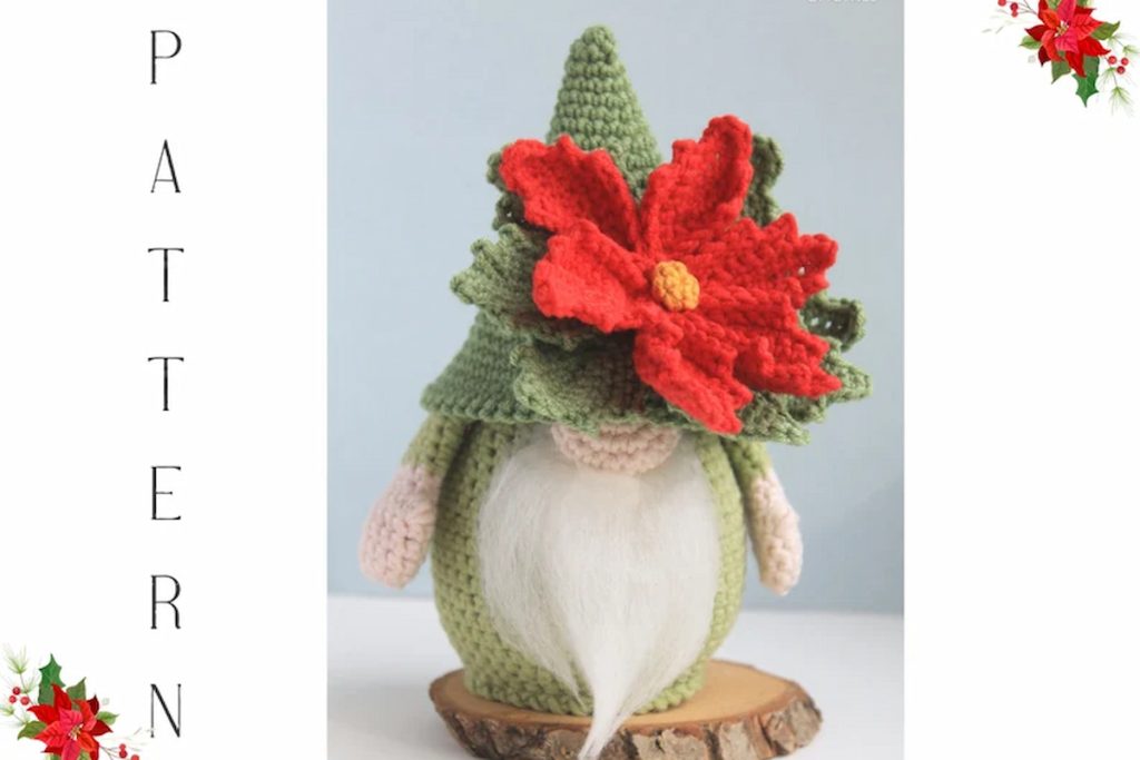 Crochet Christmas Poinsettia Gnome Pattern by PamGnomes