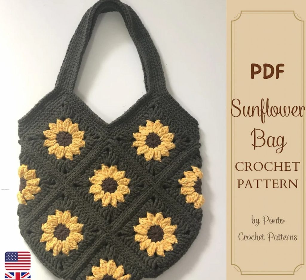 Crochet Sunflower Purse Pattern black and yellow bag