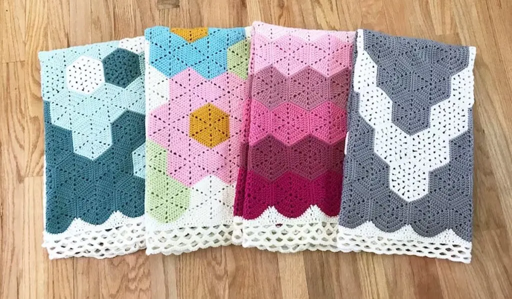 Four different colors of Crochet Baby Blanket Pattern