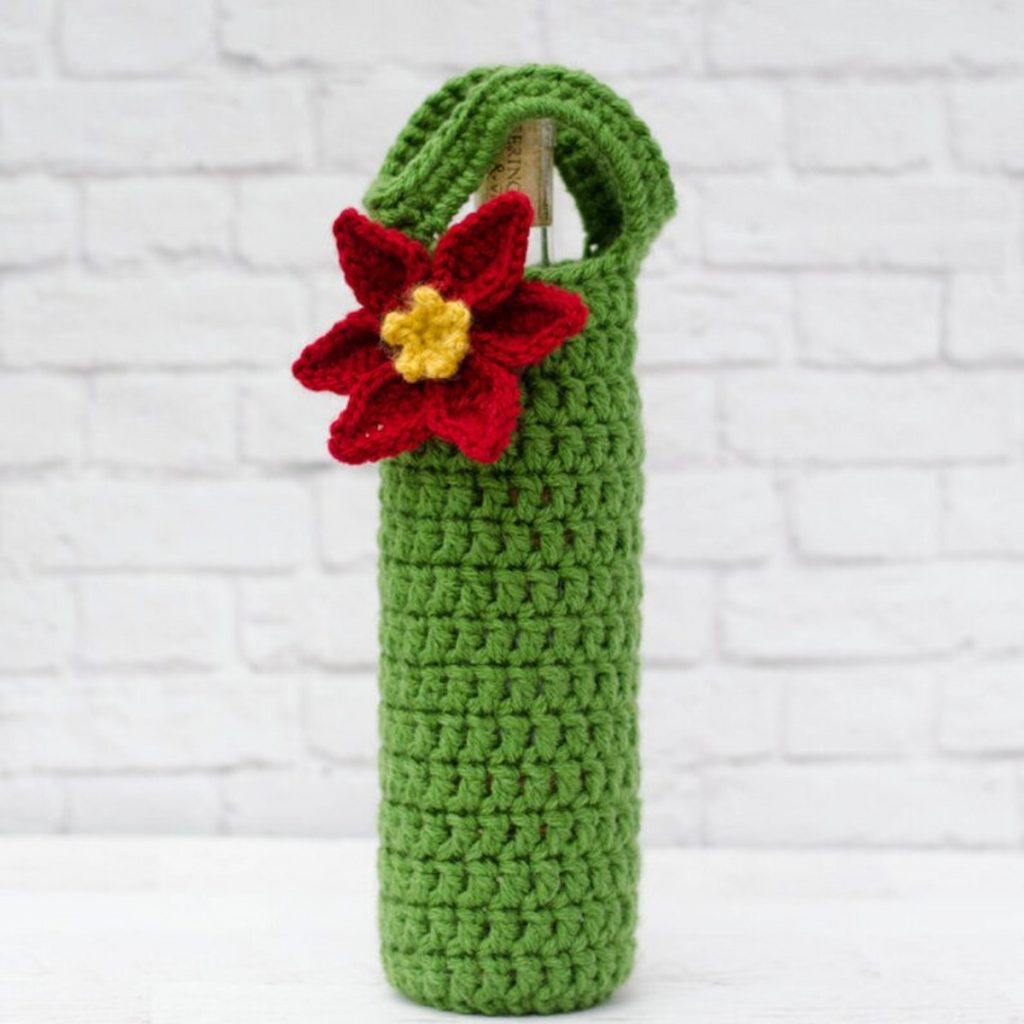 Poinsettia Wine Cozy Crochet Pattern by Crochet365KnitToo