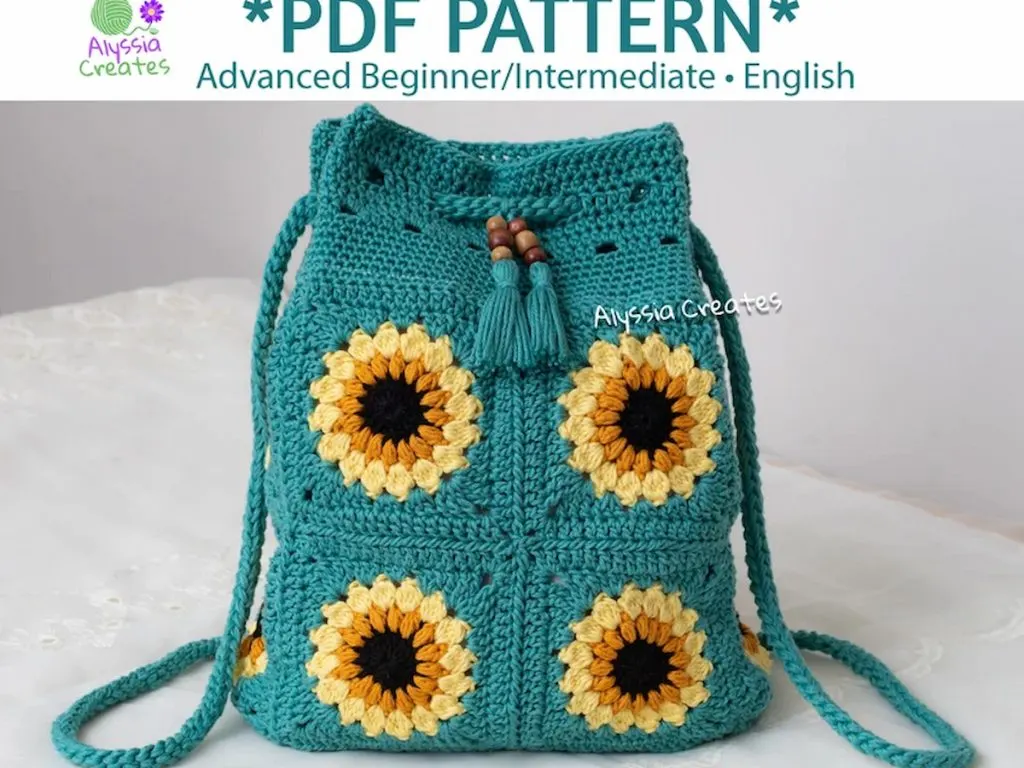 Sunflower Drawstring Backpack Crochet