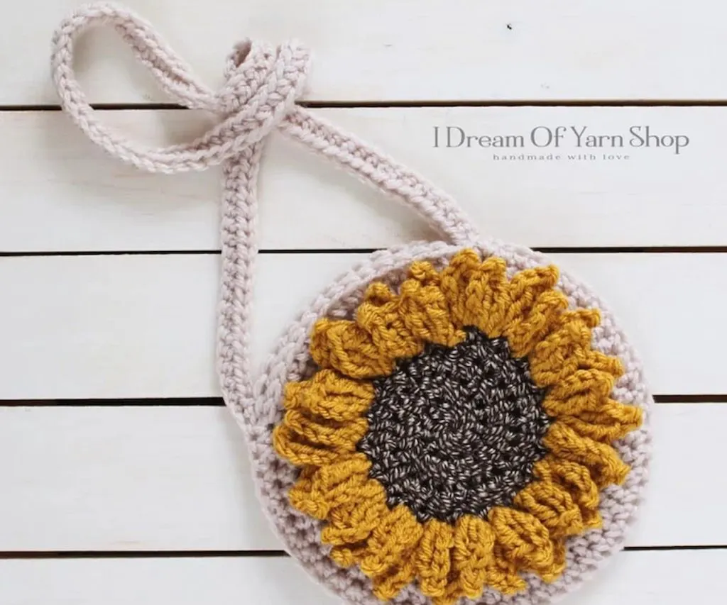 Sunflower Toddler Purse Pattern bag on wooden table