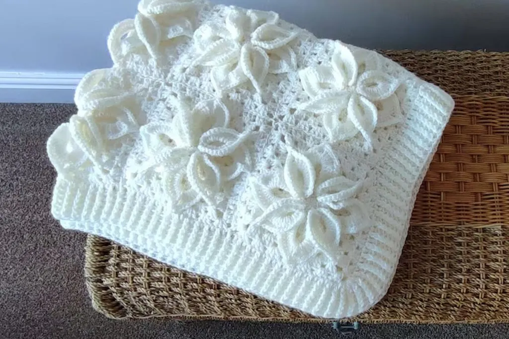 White Poinsettia Afghan Blanket Crochet Pattern by Crafting HappinessUK