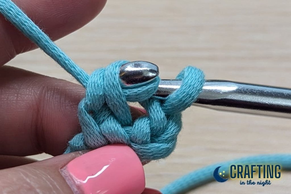 Step 5. Yarn over and pull through two loops.