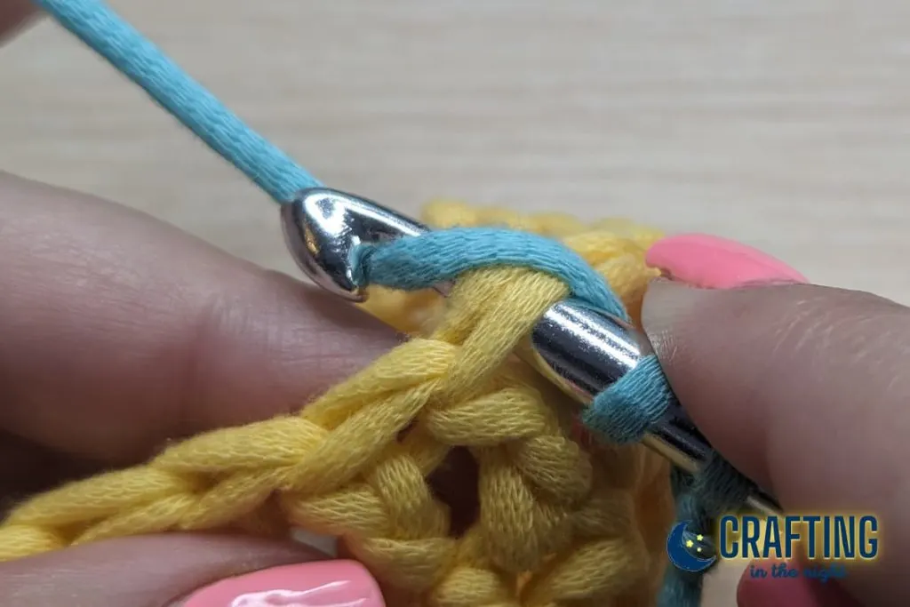 Step 4: Yarn over and pull up a loop.