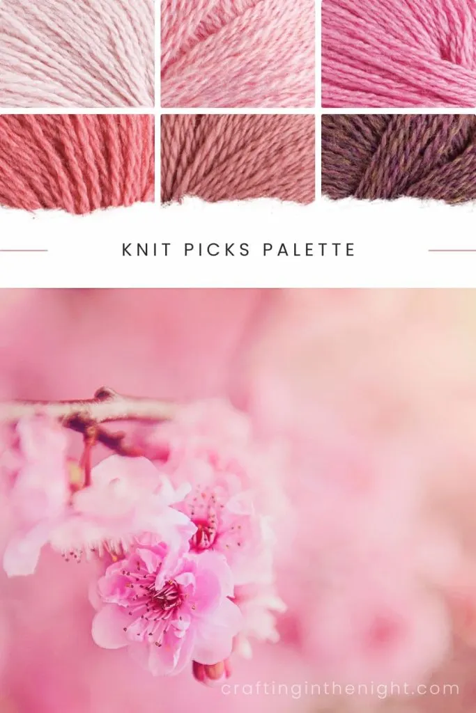 Sakura's beauty pink yarn color palette for crochet and knit includes pink and rose in knit picks palette