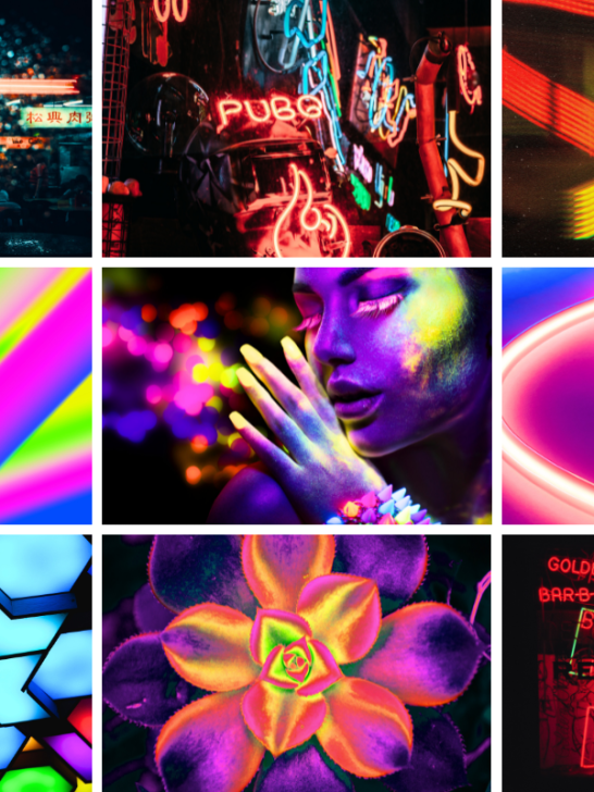 collage of different images from the neon yarn color palette post