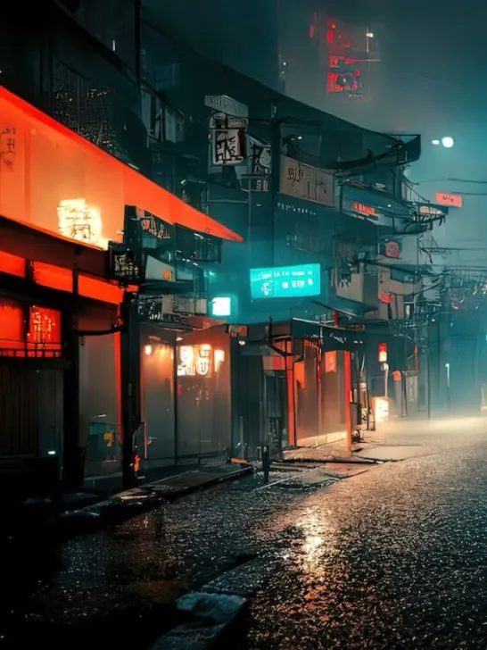 cyberpunk rendering of japanese streets