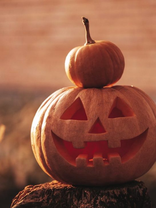 jack o lantern with a pumpkin on top of head