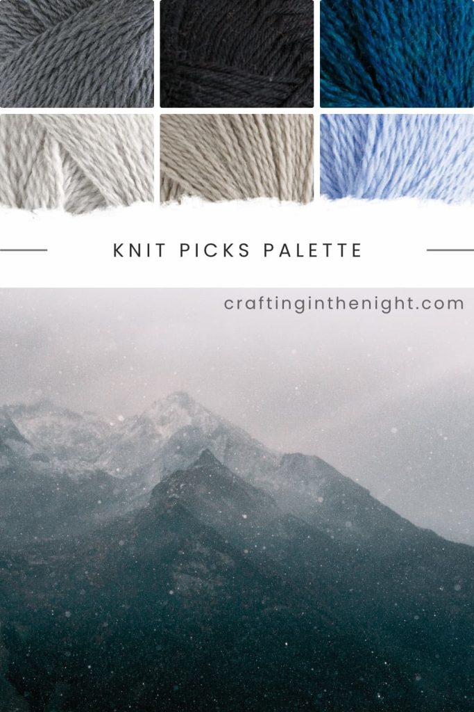 Black Color Palette for crochet or knit. Includes color cream, blue, ash, black and grey  in Knit Picks Palette