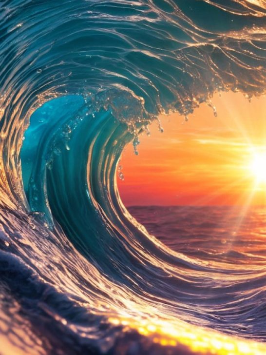 beautiful sun shining through a wave