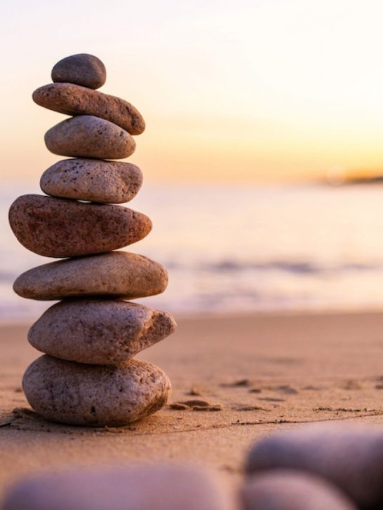 stacked pebbles at the beach