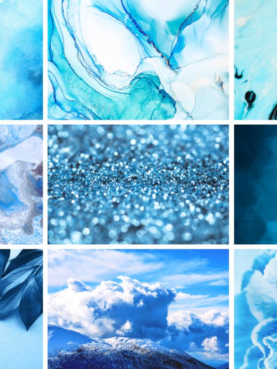 Collage of different images from the Light Blue Yarn Color Palette post