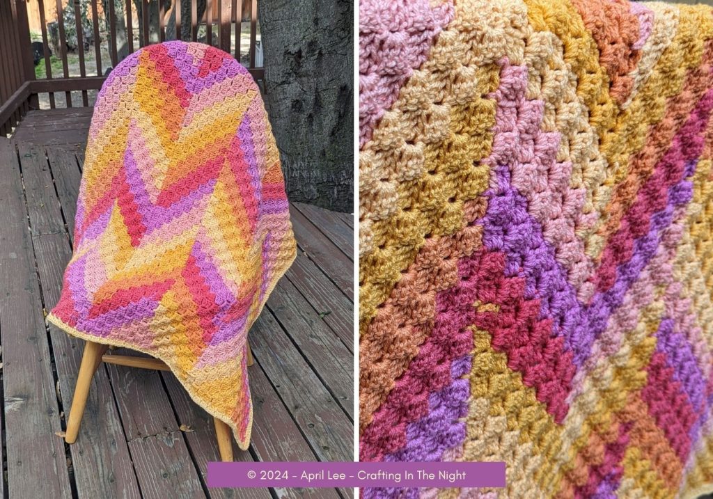 side by side image of a Sunset C2C blanket