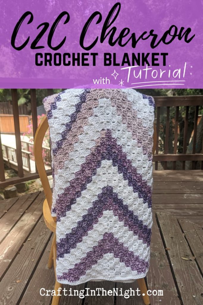 pinterest image for c2c chevron crochet blanket with tutorial